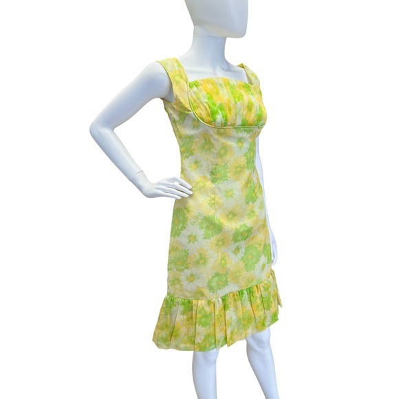Vintage 1960s Mod Floral Wiggle Dress‎ Ruffle Ruched Bodice Organza Chiffon JS - Picture 4 of 14